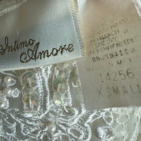 Vintage Lace Slip Dress Intimo Amore Beaded Sequin XS Vintage Chemise Coquette - Picture 5 of 7